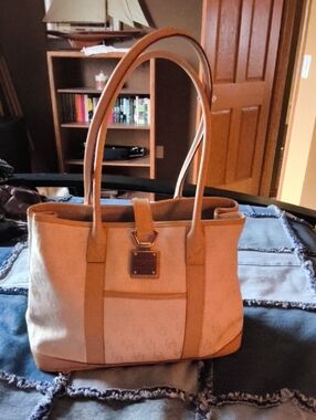 Rehab Dooney & Bourke Cream Tote with Tan Trim and Double Handles